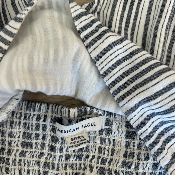 American Eagle Outfitters Grey and White Striped Linen Halter Neck Tank Small - Picture 3 of 4